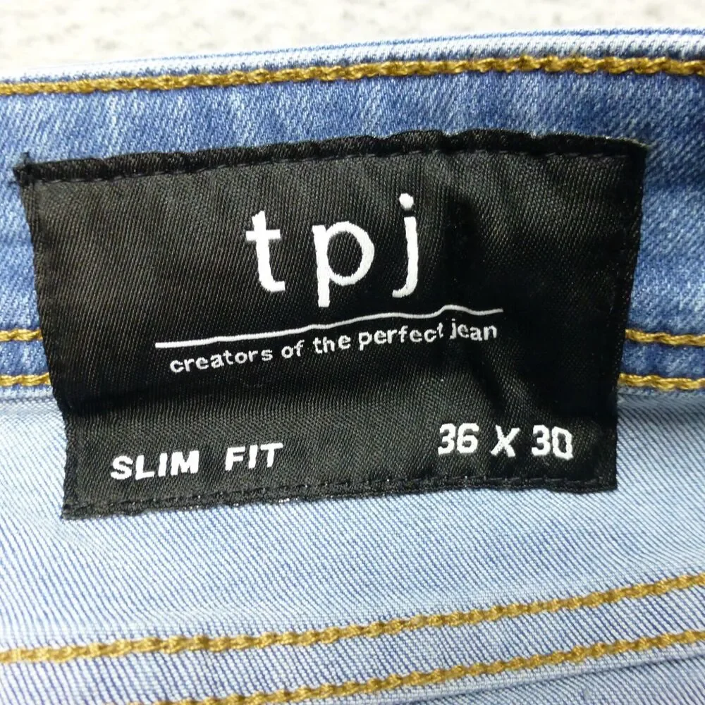 TPJ Jeans Mens 36x30 Slim (36x27) Stretch Light Wash Blue Comfortable Mid Rise